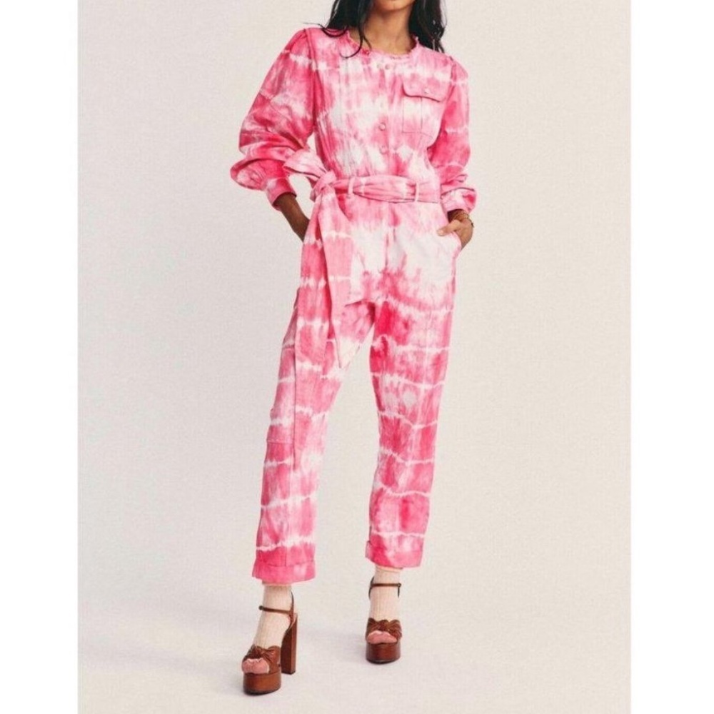 LoveShackFancy Paca Tie Dye Balloon Sleeve Full Length Coveralls Jumpsuit